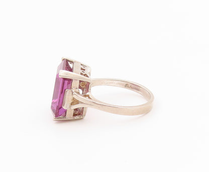 925 Sterling Silver Vintage Ring Classic Pink Topaz Solitaire  Sz 7.5  RG36424