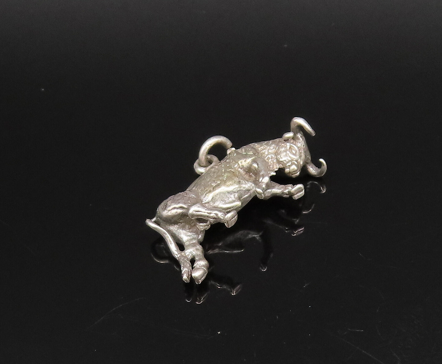 925 Sterling Silver  Vintage Sculpted Charging Bull Drop Pendant  PT21786