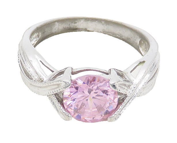 925 Sterling Silver  Pink Cubic Zirconia Ribbon Split Band Ring Sz 7.5 RG19126