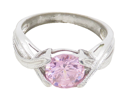 925 Sterling Silver  Pink Cubic Zirconia Ribbon Split Band Ring Sz 7.5 RG19126