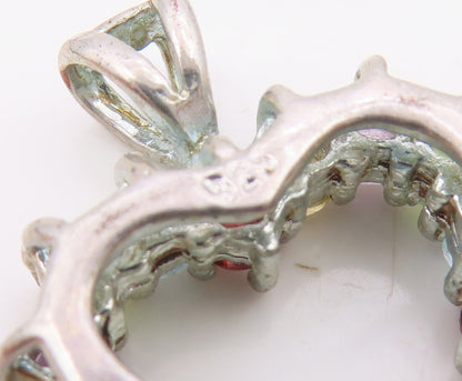925 Silver  Vintage Dainty Garnet & Multi Stone Love Heart Pendant  PT21104