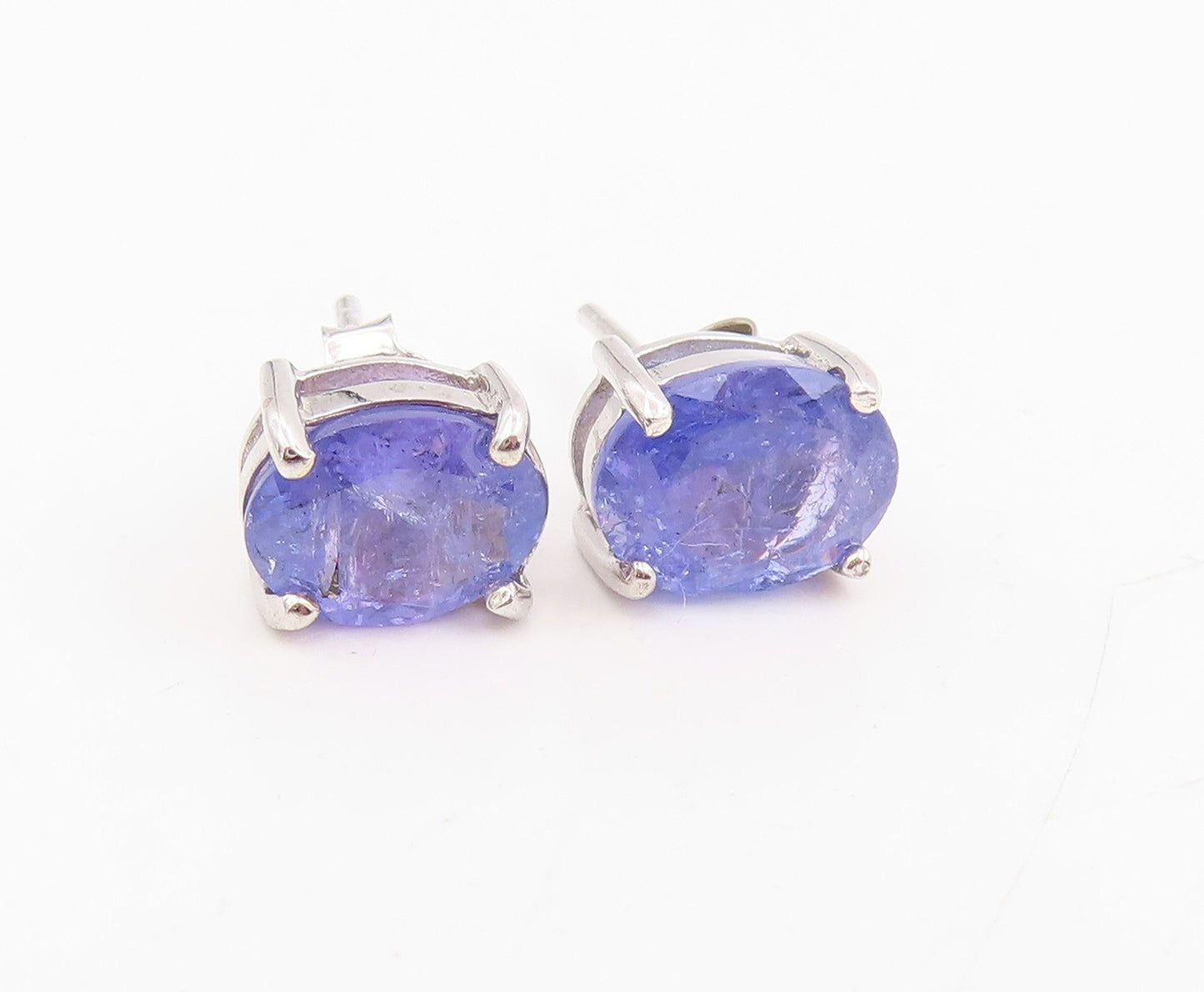 925 Sterling Silver Vintage Earrings Minimalist Oval Cut Tanzanite Stud  EG13992