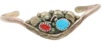 925 Sterling Silver Vintage Bracelet RONALD TOM NAVAJO Turquoise Cuff  BT11999