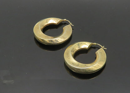 925 Sterling Silver  Vintage Shiny Gold Plated Hollow Hoop Earrings  EG9899