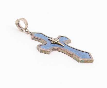 925 Sterling Silver Vintage Pendant WHITNEY KELLY Sodalite Holy Cross  PT26373