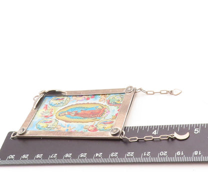 925 Sterling Silver Vintage Pendant Religious Jesus Photo Frame PT23758
