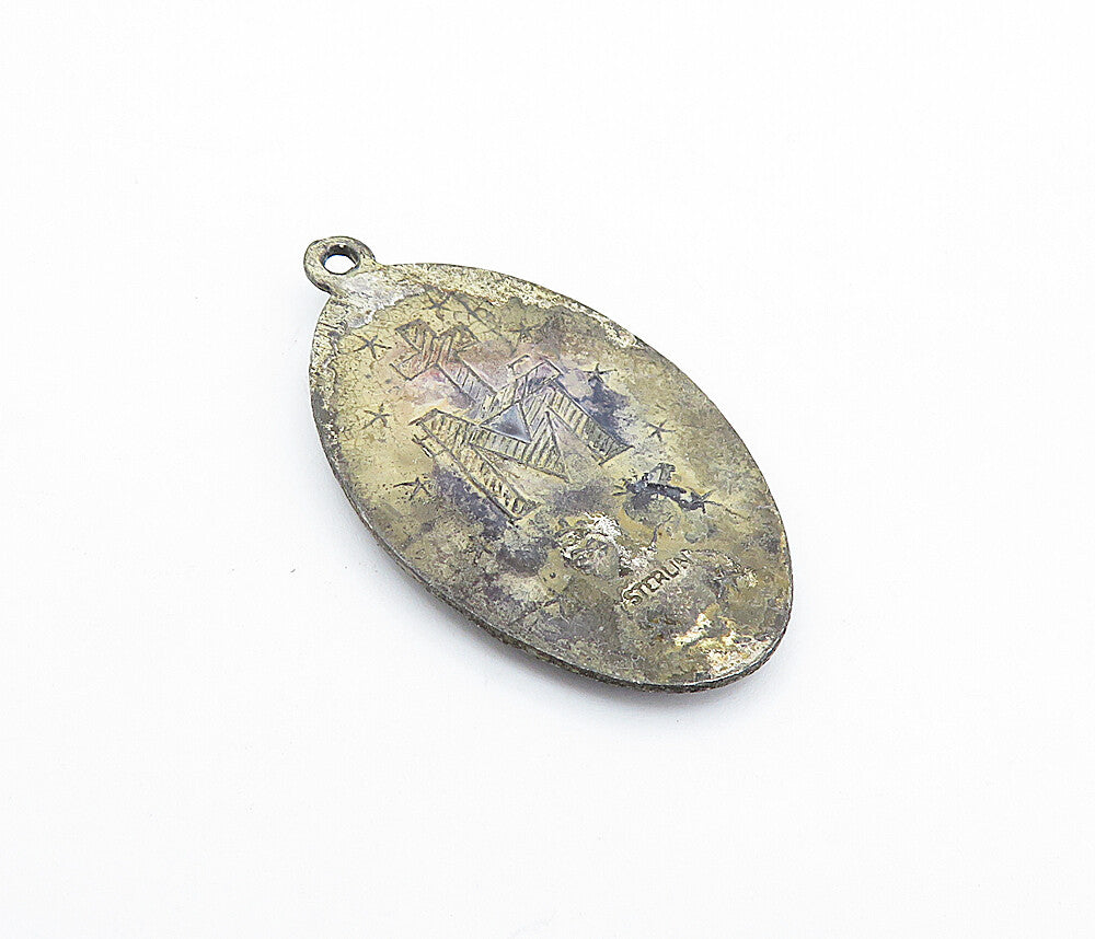 925 Sterling Silver  Vintage Antique Oxidized Religious Prayer Pendant  PT4263