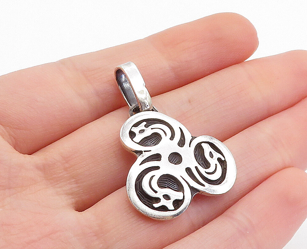 925 Sterling Silver  Vintage Oxidized Swirl Pattern Drop Pendant  PT4754