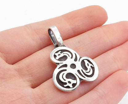 925 Sterling Silver  Vintage Oxidized Swirl Pattern Drop Pendant  PT4754