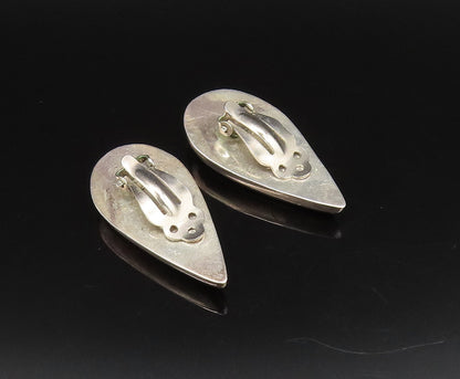 MEXICO 925 Silver  Vintage Half Enamel Pear Shaped Clip Back Earrings  EG12200