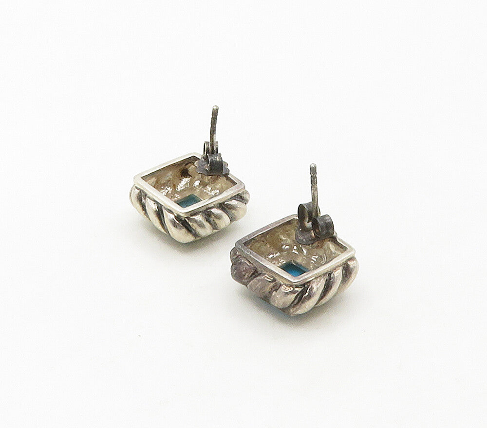 925 Sterling Silver  Vintage Turquoise Square Twist Drop Earrings  EG8658