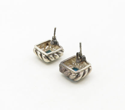 925 Sterling Silver  Vintage Turquoise Square Twist Drop Earrings  EG8658