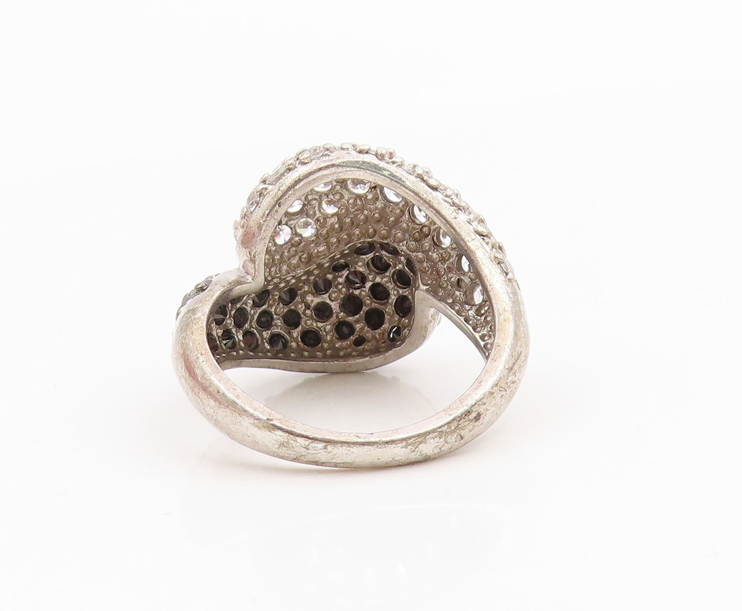 925 Sterling Silver Vintage Ring Modernist Black & White CZ Band  Sz 7  RG35934