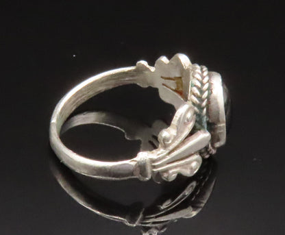 925 Sterling Silver Vintage Unique Black Cat's Eye Border Ring Sz 6  RG25209