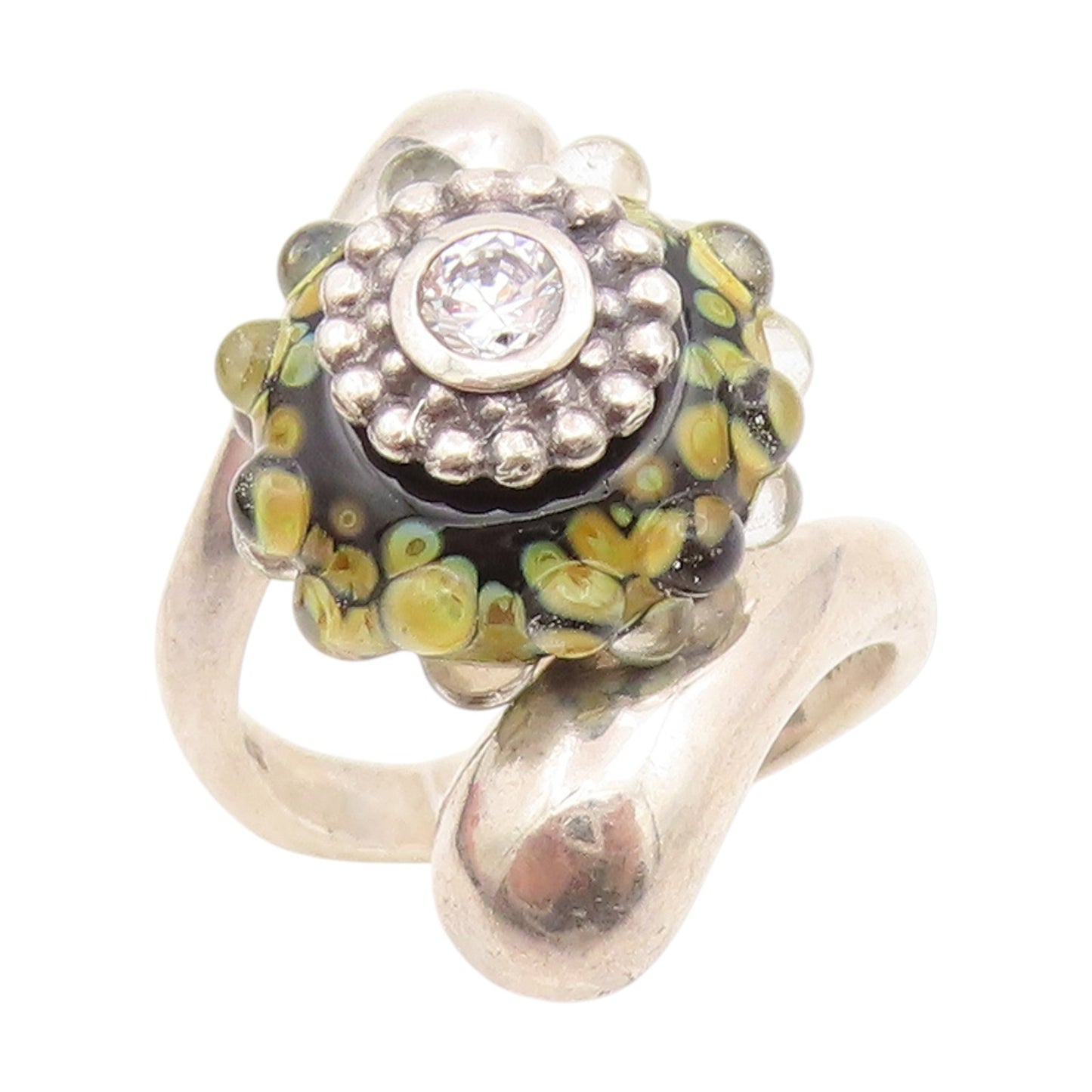 925 Sterling Silver Vintage Ring Classic CZ Glass Bubble Bypass  Sz 7.5  RG34924