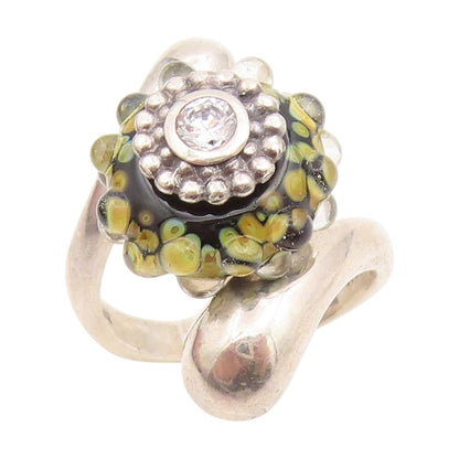 925 Sterling Silver Vintage Ring Classic CZ Glass Bubble Bypass  Sz 7.5  RG34924