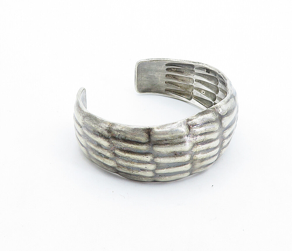 MEXICO 925 Sterling Silver  Vintage Dark Tone Rustic Cuff Bracelet  BT2663