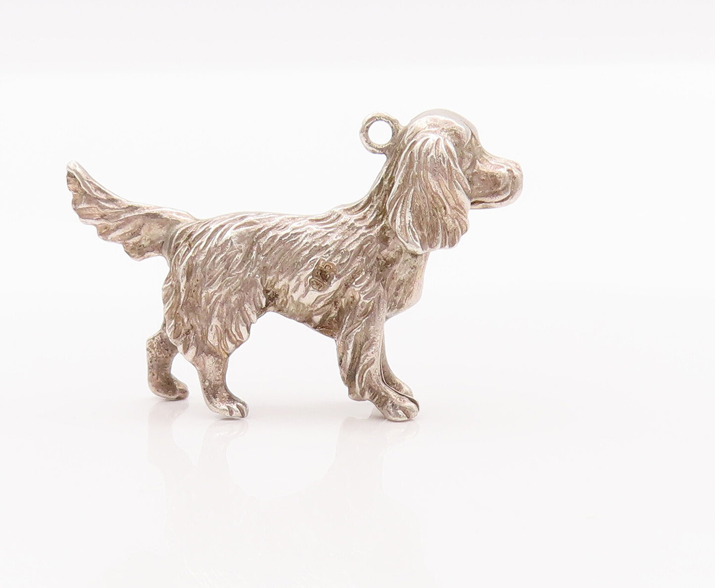 925 Sterling Silver Vintage Pendant Mini 3D Carved Walking Hairy Dog  PT23025