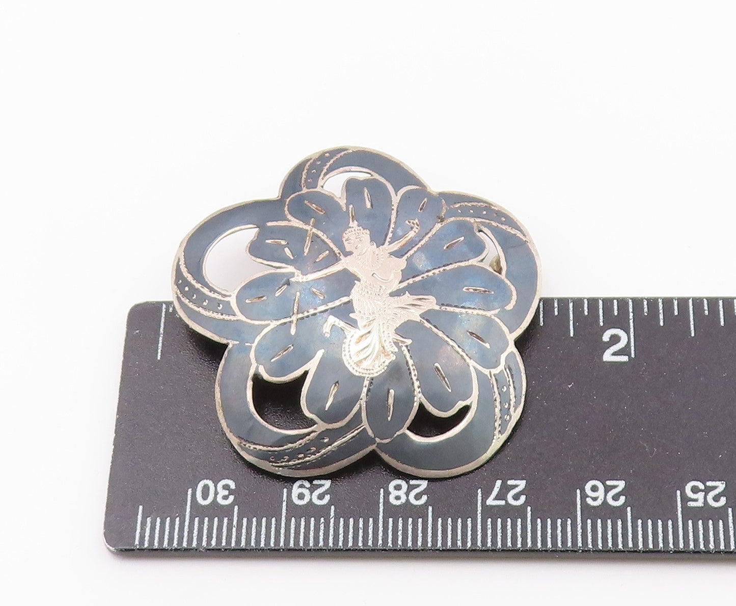 SIAM 925 Sterling Silver  Vintage Enamel Niello Dancer Brooch Pin  BP5122