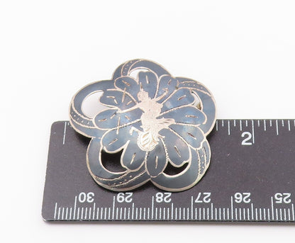 SIAM 925 Sterling Silver  Vintage Enamel Niello Dancer Brooch Pin  BP5122