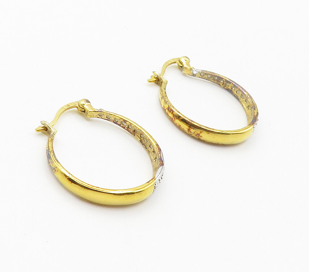 925 Sterling Silver  Genuine Diamonds Gold Plated Shiny Hoop Earrings  EG7772