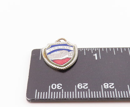 925 Sterling Silver  Vintage Enamel Virginia Shield Souvenir Pendant  PT16721