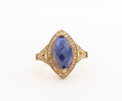 925 Sterling Silver Vintage Ring Gold Plated Sapphire & Diamonds  Sz 8  RG29775