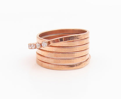 925 Sterling Silver Vintage Ring Gold Plated CZ Crossover Band  Sz 7  RG35490