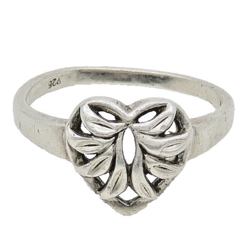 925 Sterling Silver  Vintage Diamond Cut Floral Heart Band Ring Sz 8.5 RG18584