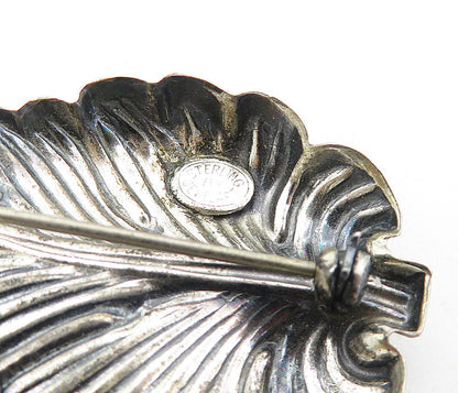 JEWEL ART 925 Sterling Silver  Vintage Dark Tone Floral Leaf Brooch Pin BP3199