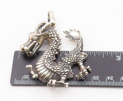 925 Silver  Vintage Cubic Zirconia Eyes Heavy Large Dragon Pendant  PT19110