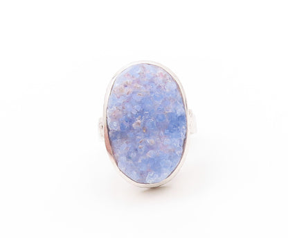 925 Sterling Silver Vintage Ring Oval Shape Blue Drusy Quartz  Sz 7  RG32797