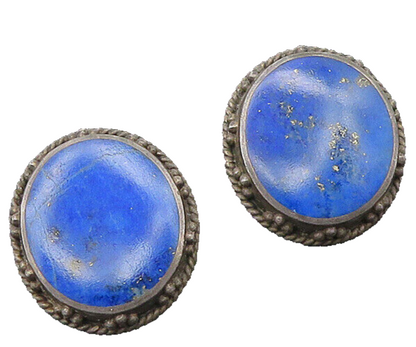 WOODS 925 Sterling Silver  Vintage Lapis Lazuli Twist Drop Earrings  EG10264
