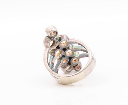 925 Sterling Silver Vintage Ring Cutout Band Round Topaz  Sz 7  RG32519