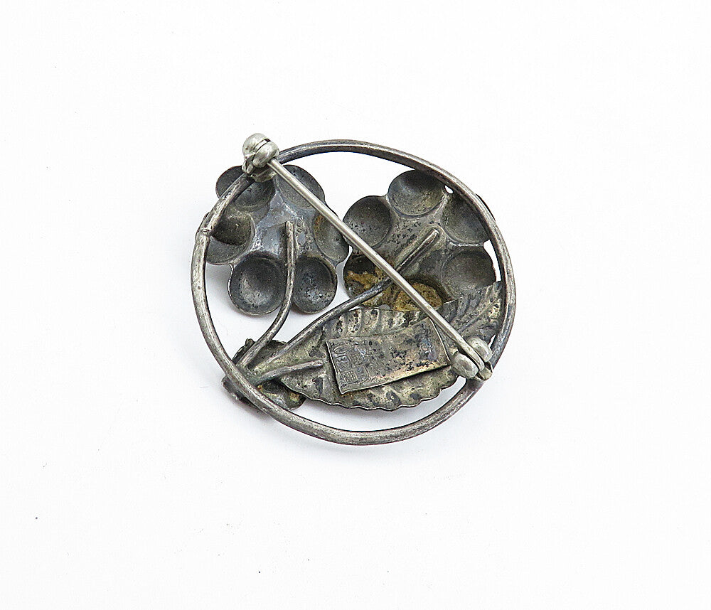 925 Sterling Silver  Vintage Antique Oxidized Flower Bunch Brooch Pin  BP1626