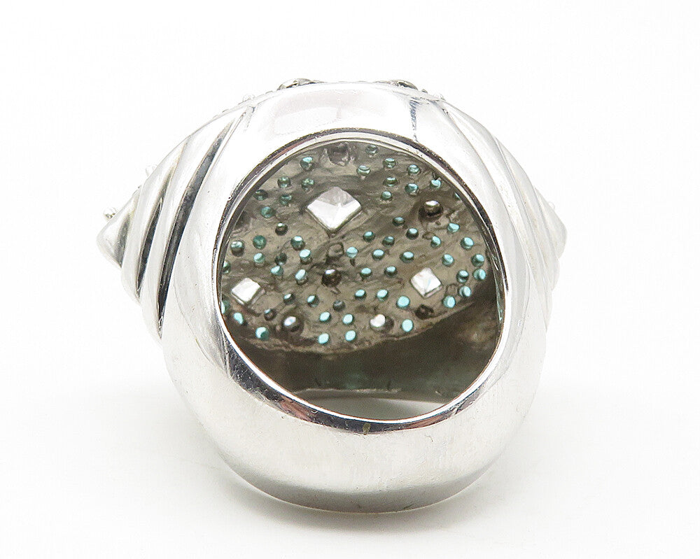 925 Sterling Silver  Cubic Zirconia & Blue Topaz Cocktail Ring Sz 6  RG11602