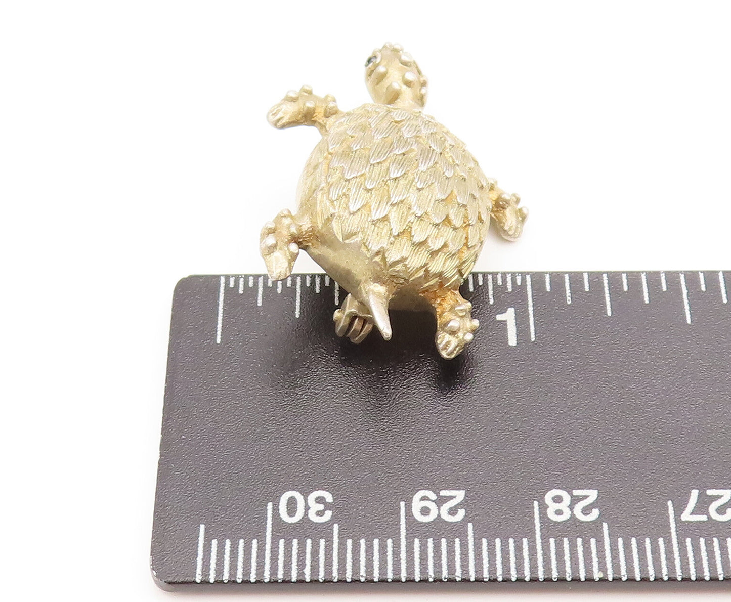 EUROPE 925 Silver  Vintage Gold Plated Carved Beaded Turtle Brooch Pin BP10306