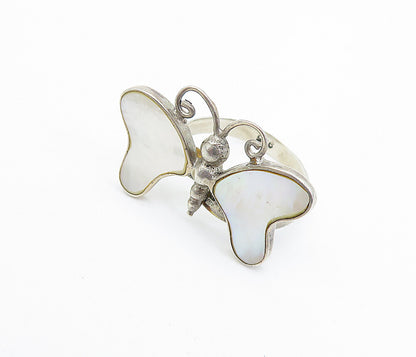 925 Silver  Vintage Mother Of Pearl Butterfly Motif Cocktail Ring Sz 7  RG7857