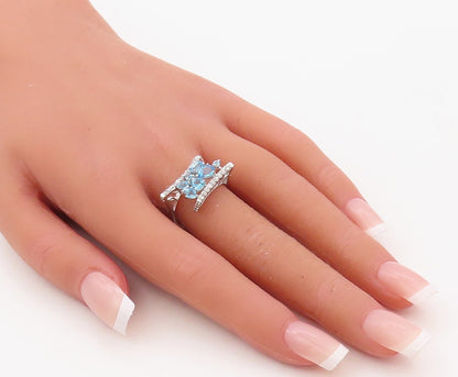 925 Sterling Silver Vintage Ring  Designer Cutout Blue & White CZ  Sz 7  RG30600