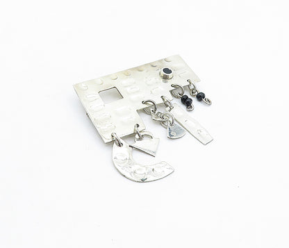 MEXICO 925 Silver  Vintage Black Onyx Dangling Charm Beads Brooch Pin  BP2080