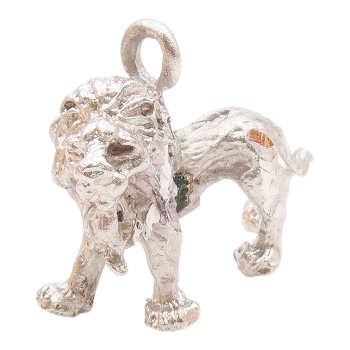 925 Sterling Silver  Vintage Shiny Sculpted Lion Animal Motif Pendant  PT17135