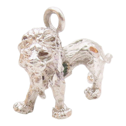 925 Sterling Silver  Vintage Shiny Sculpted Lion Animal Motif Pendant  PT17135