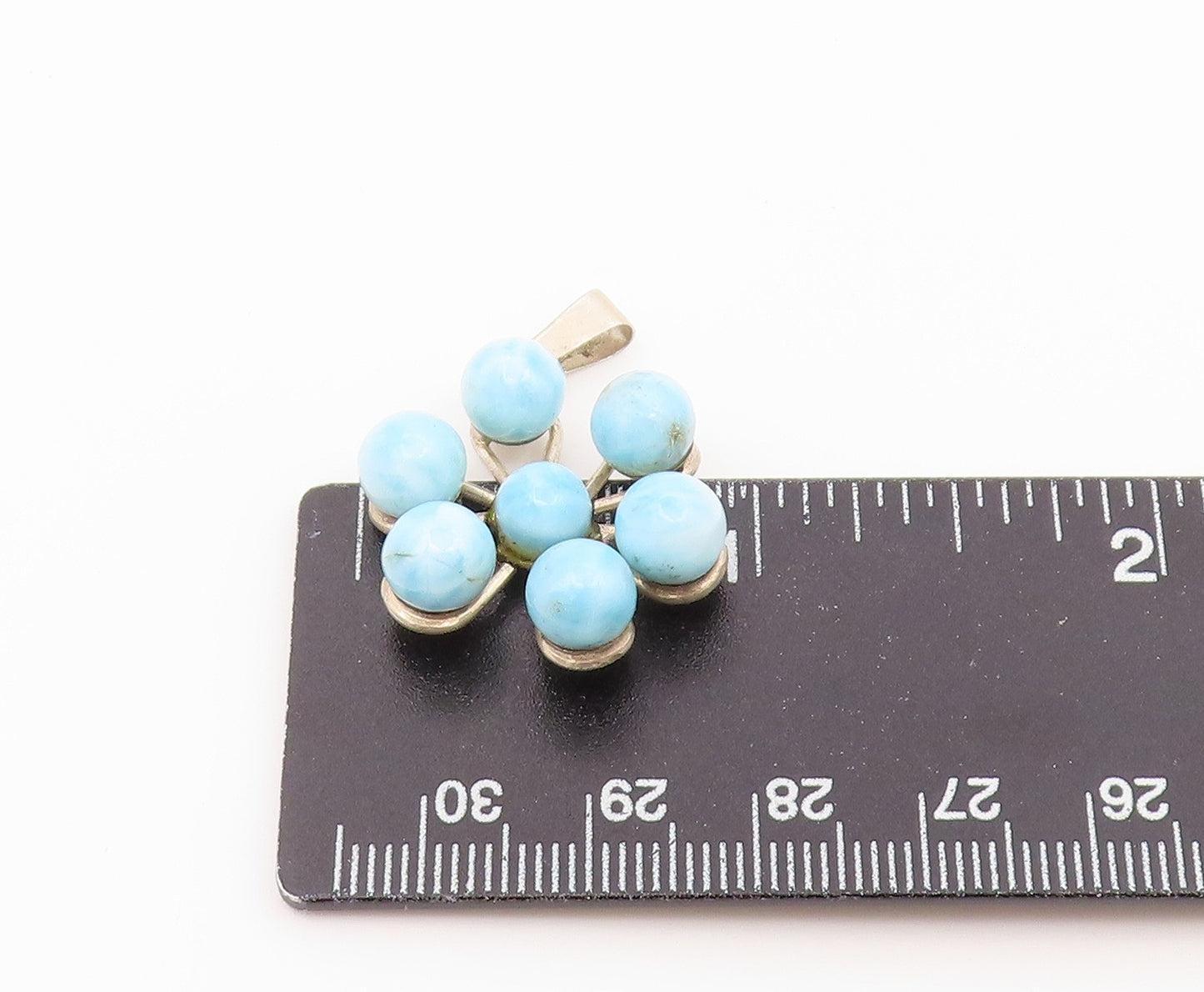 925 Sterling Silver Vintage Pendant Round Cabochon Larimar Floral Charm  PT26469