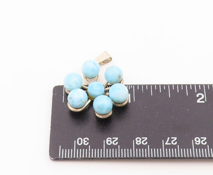 925 Sterling Silver Vintage Pendant Round Cabochon Larimar Floral Charm  PT26469