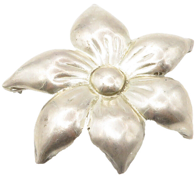 MEXICO 925 Sterling Silver  Vintage Shiny Flower Motif Brooch Pin  BP5588