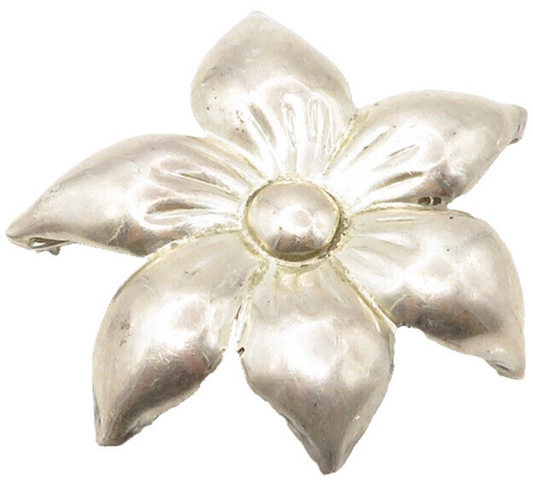 MEXICO 925 Sterling Silver  Vintage Shiny Flower Motif Brooch Pin  BP5588