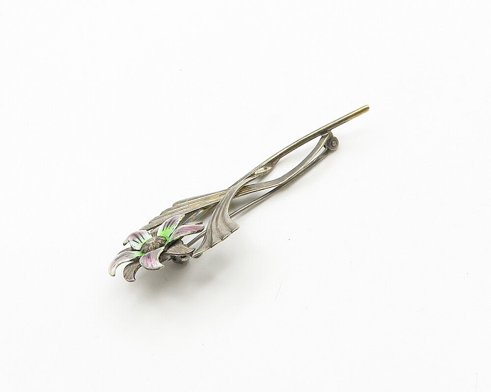 SYMMETALLIC 925 Silver & 14K GOLD  Vintage Enamel Flower Brooch Pin  BP7355