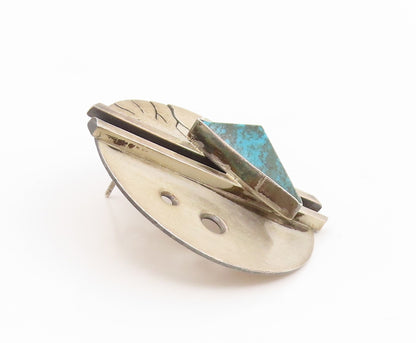 925 Sterling Silver Vintage Earrings Turquoise Modernist Geometric Disc  EG14353