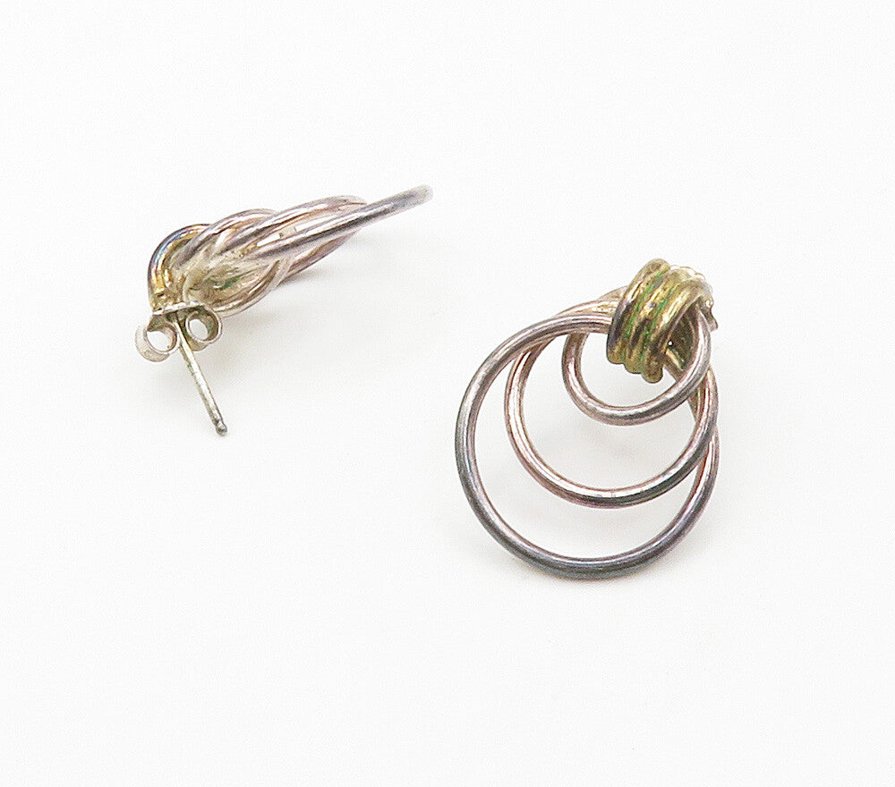 925 Sterling Silver  Vintage Graduated Open Circles Drop Earrings  EG7873