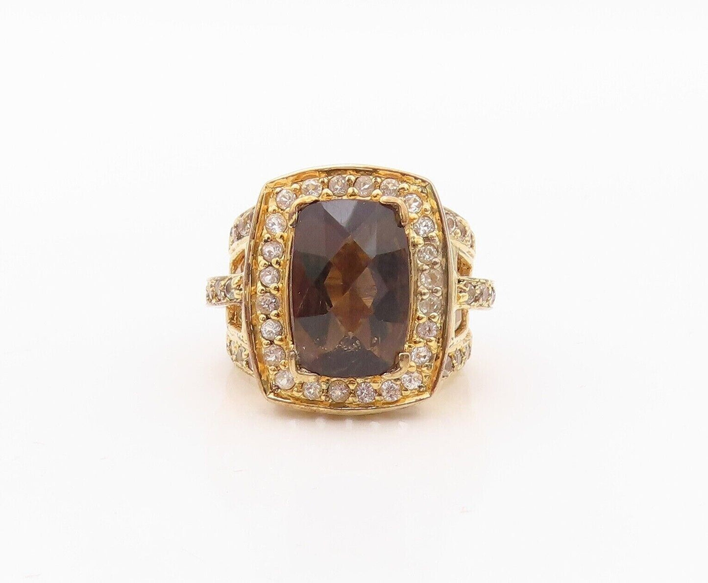 925 Sterling Silver Vintage Ring Gold Plated Smoky Quartz & Topaz  Sz 7  RG29975